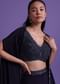 Navy Blue Cut Dana Embroidered Sharara And Blouse Set With Shrug in Satin
