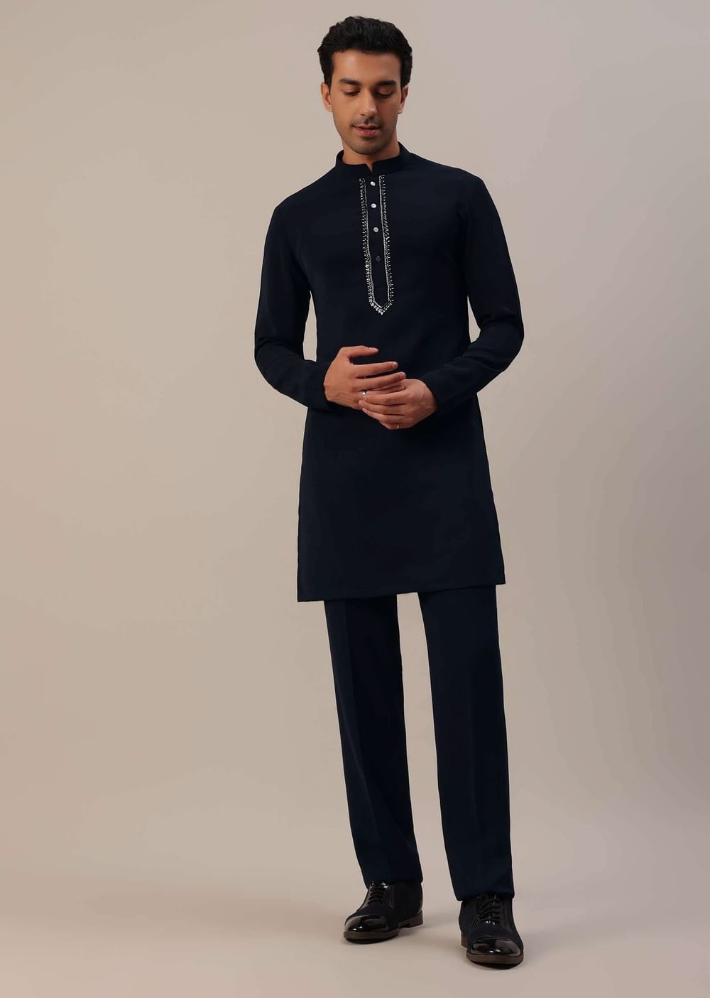 Navy Blue Cut Work Embroidered Indowestern In Suiting