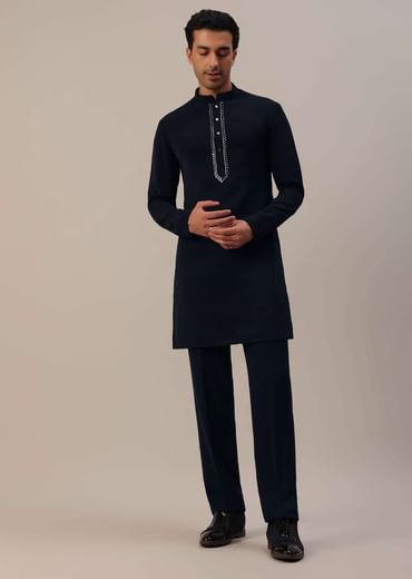 Navy Blue Cut Work Embroidered Indowestern In Suiting
