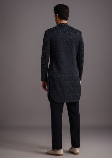 Navy Blue Cutdana Embroidered Indowestern Suit