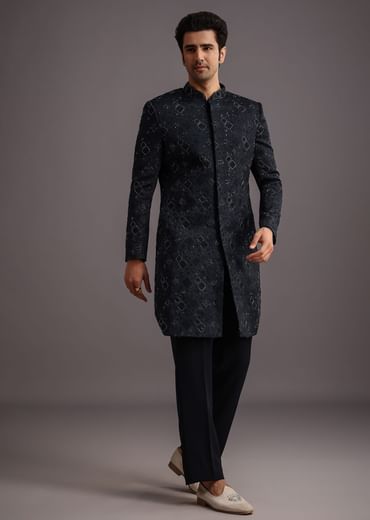 Navy Blue Cutdana Embroidered Indowestern Suit