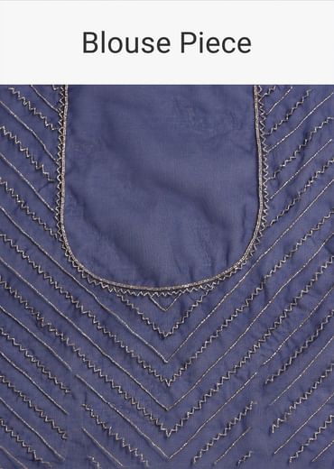 Navy Blue Cutdana Embroidered Saree With Unstitched Blouse