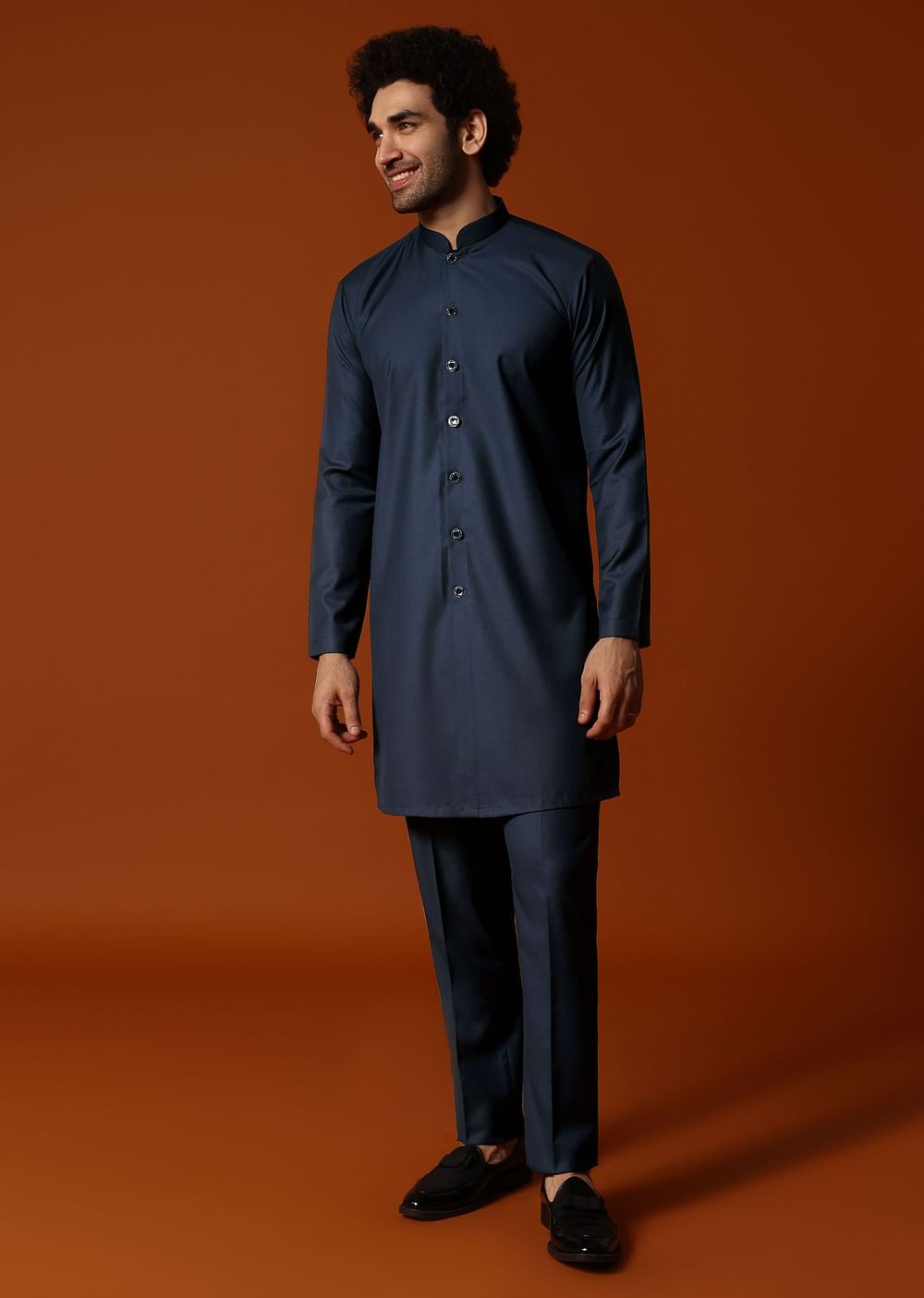 Navy Blue Cutdana Embroidered Sherwani Set For Men