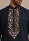 Navy Blue Floral Resham Handwork Kurta Set In Linen