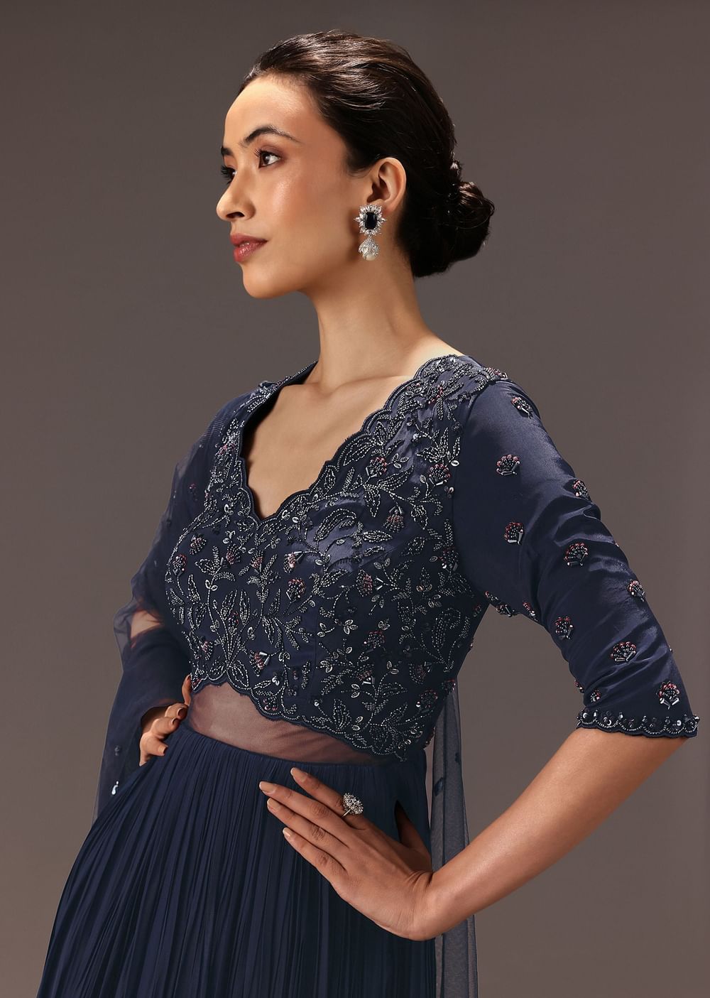 Navy Blue Hand Embroidered Anarkali Suit With Dupatta