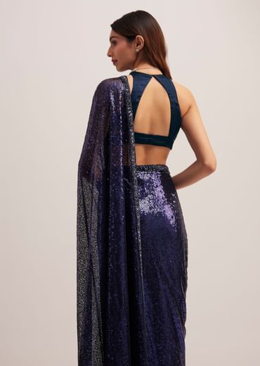 Navy Blue Heavy Sequins Saree