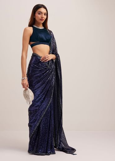 Navy Blue Heavy Sequins Saree