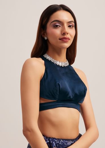 Navy Blue Heavy Sequins Saree