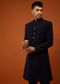 Navy Blue Indo-Western Sherwani Set Embroidered In Japanese Suiting Fabric