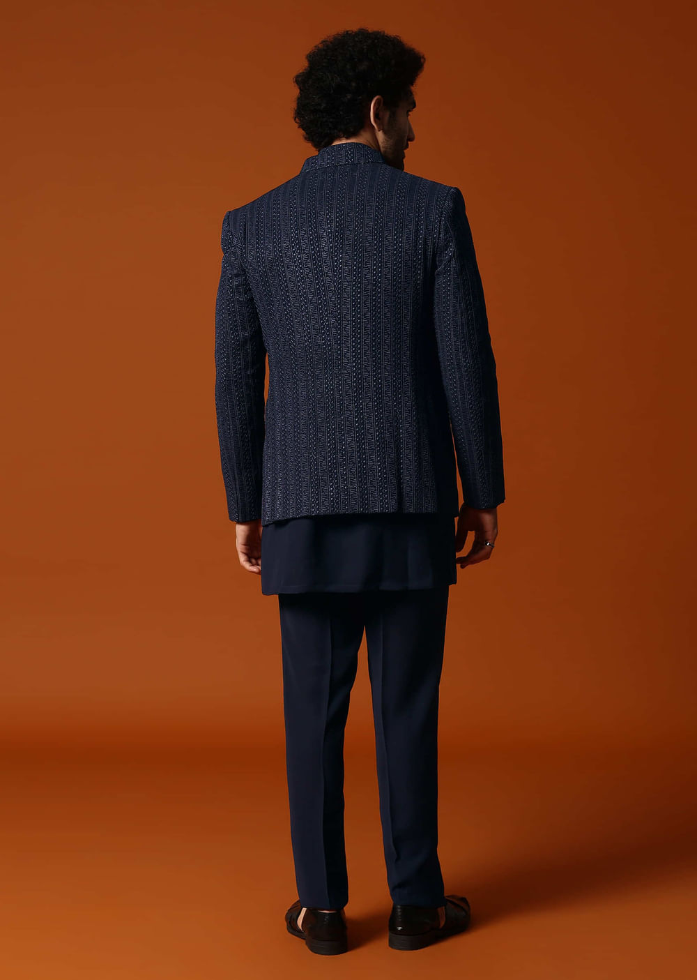 Navy Blue Jodhpuri Set In Resham Work For Men