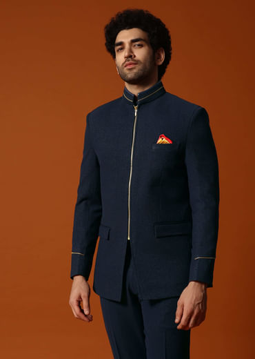 Navy Blue Jodhpuri Suit For Men