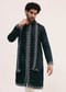 Navy Blue Kurta Set In Resham Work With Dupatta For Men