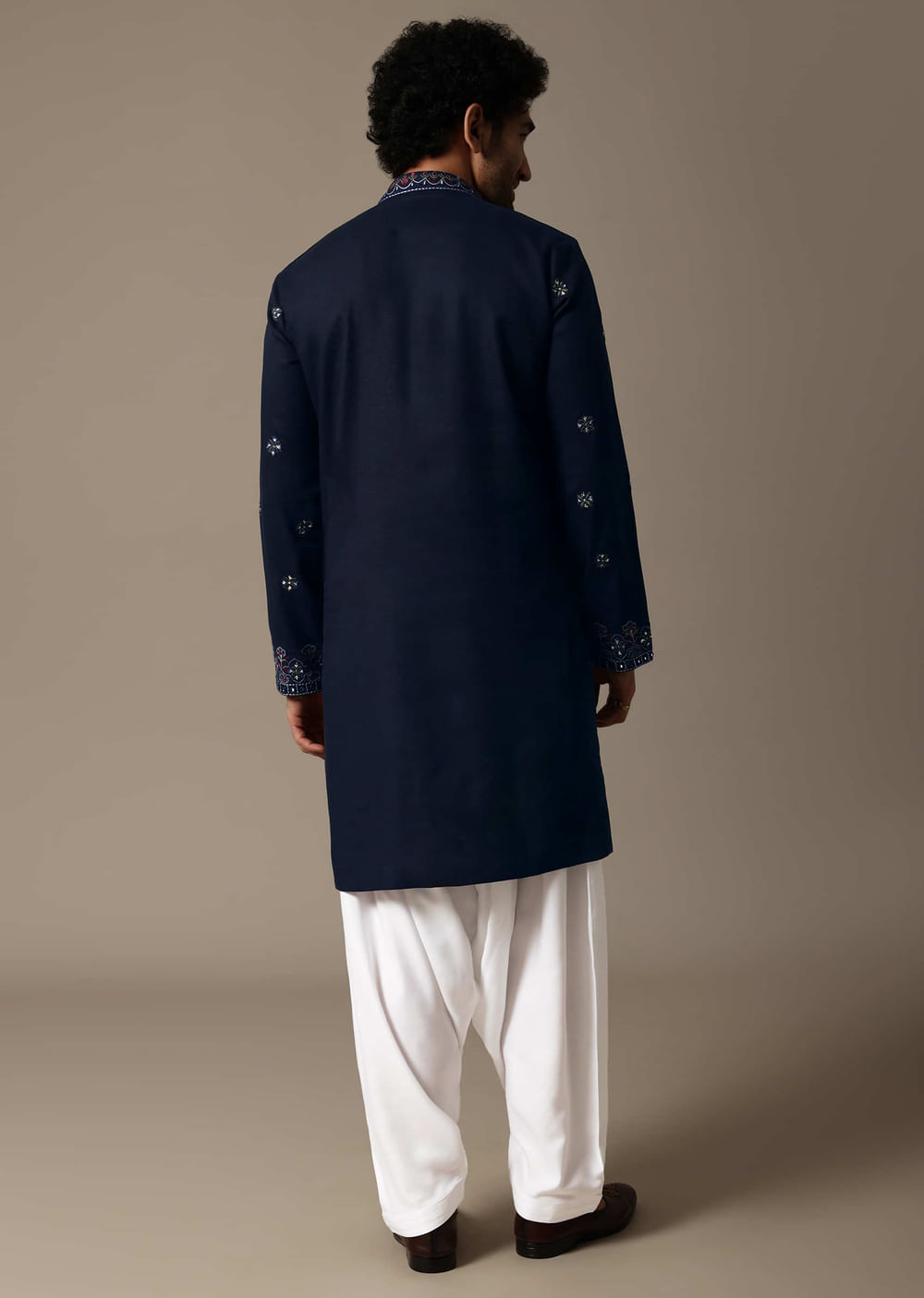 Navy Blue Linen Kurta Salwar For Men