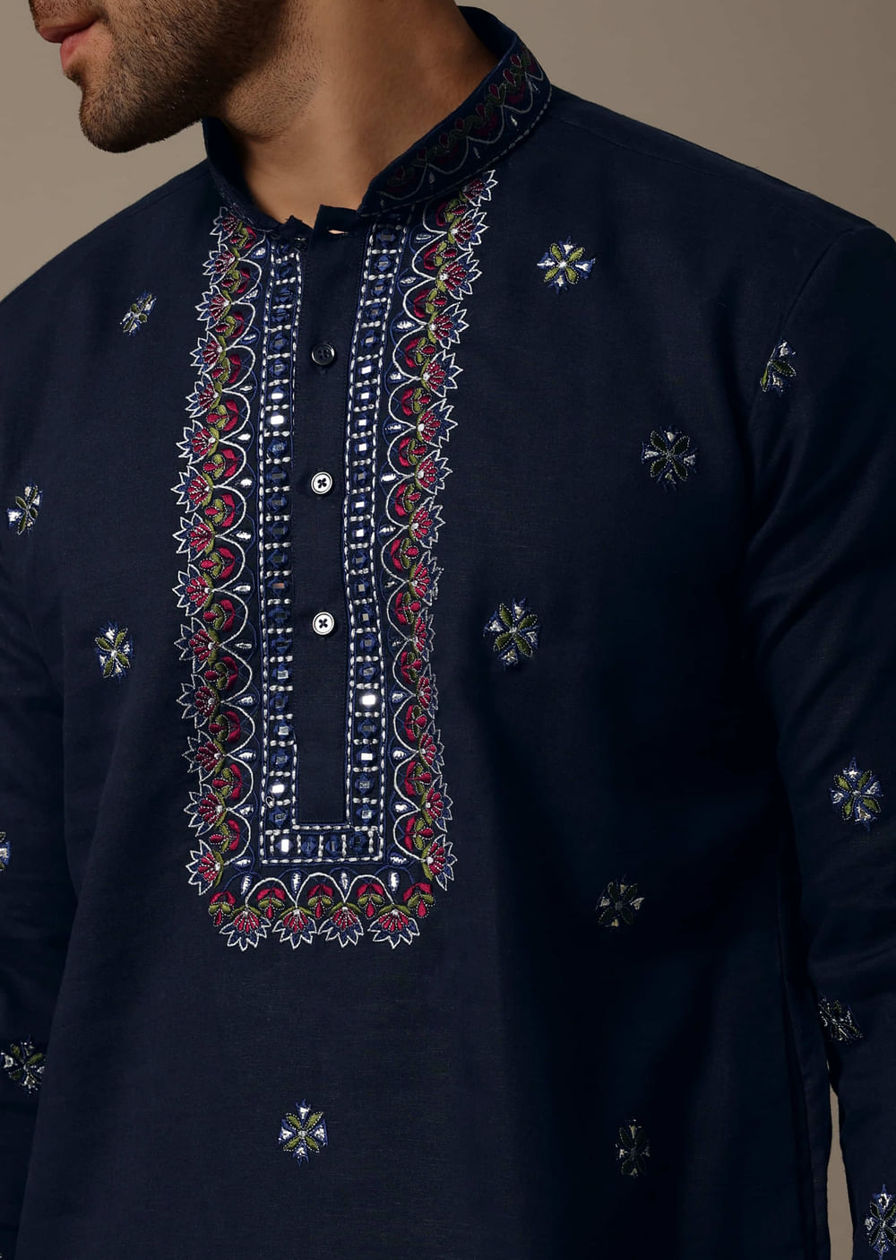 Navy Blue Linen Kurta Salwar For Men