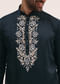 Navy Blue Linen Kurta Set In Resham Work For Men