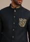 Navy Blue Linen Zardosi Embroidered Jacket Kurta Set