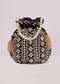 Navy Blue Mirror Work Silk Potli Pearl Handle