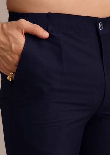Navy Blue Pintuck Jacket And Kurta Set