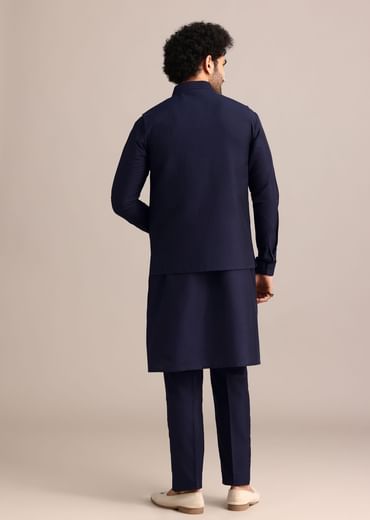 Navy Blue Pintuck Jacket And Kurta Set