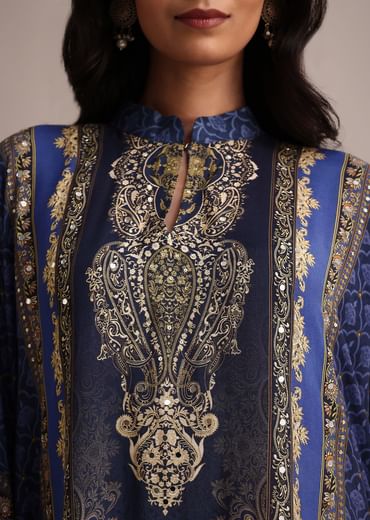 Navy Blue Printed Kurta Palazzo Set