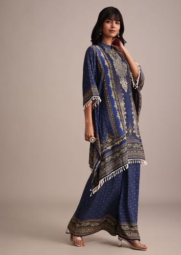 Navy Blue Printed Kurta Palazzo Set