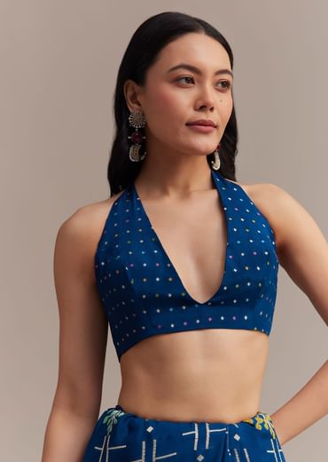 Navy Blue Saree With Leaf Motif Woven Design