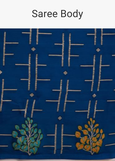 Navy Blue Saree With Leaf Motif Woven Design