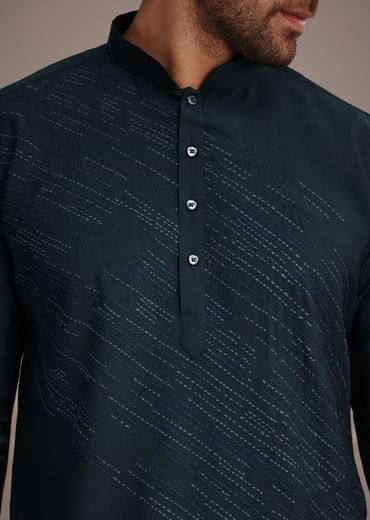 Navy Blue Silk Blend Embroidered Kurta Set