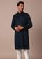 Navy Blue Silk Kurta Set With Hand Work