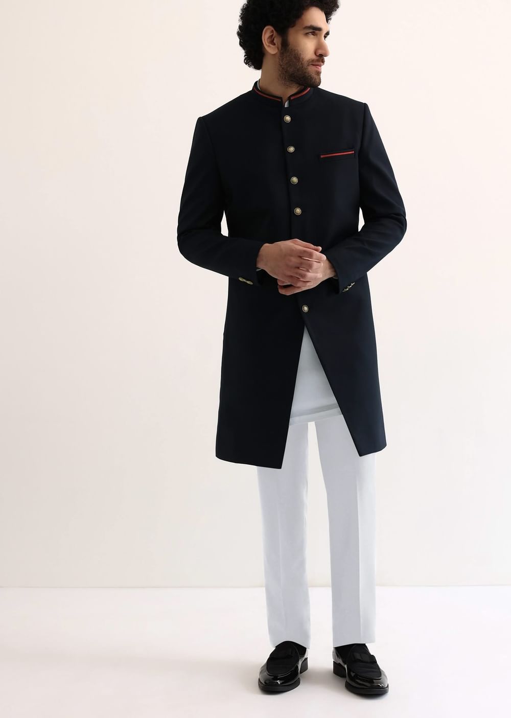 Navy Blue Suiting Indowestern For Men