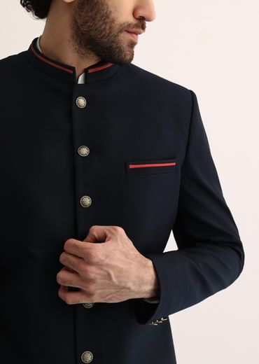 Navy Blue Suiting Indowestern For Men