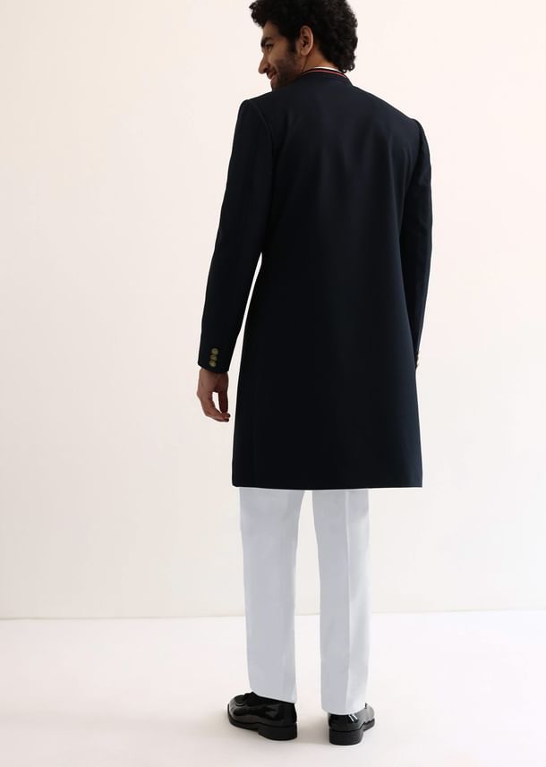 Navy Blue Suiting Indowestern For Men