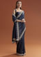 Navy Blue Tissue Saree With Scallop Border And Sequin Work