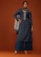 Navy Blue Tussar Kurti And Palazzo Set With Zari Work