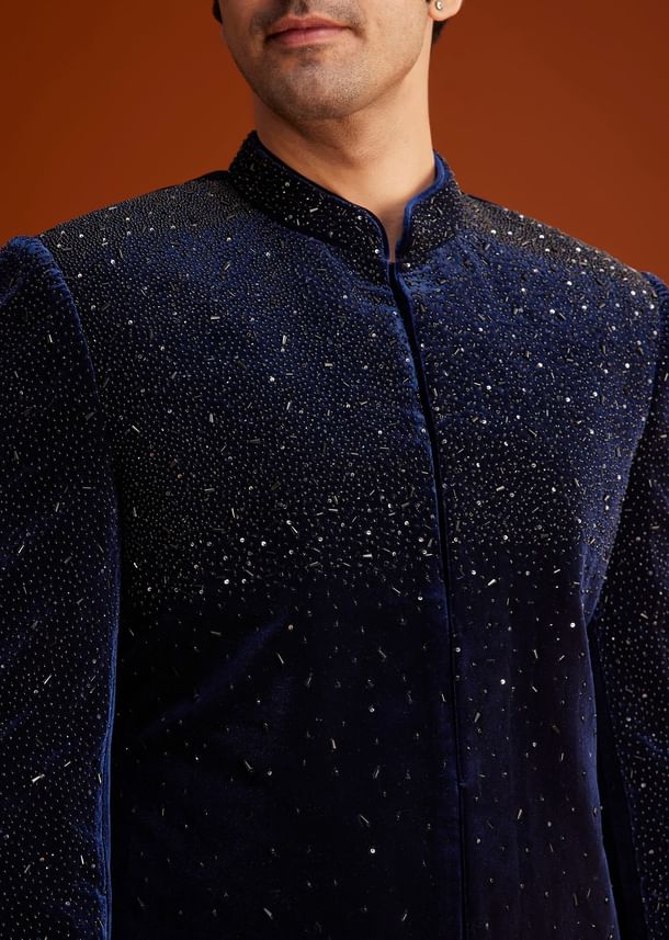 Navy Blue Velvet Indo Western Set