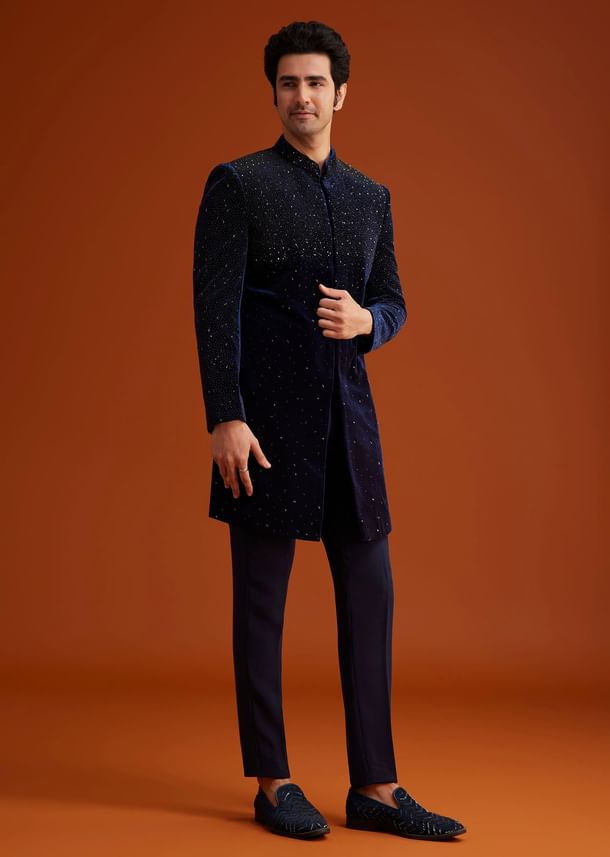 Navy Blue Velvet Indo Western Set