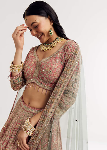 Net Dupatta Georgette Printed Lehenga With Stone Embroidery