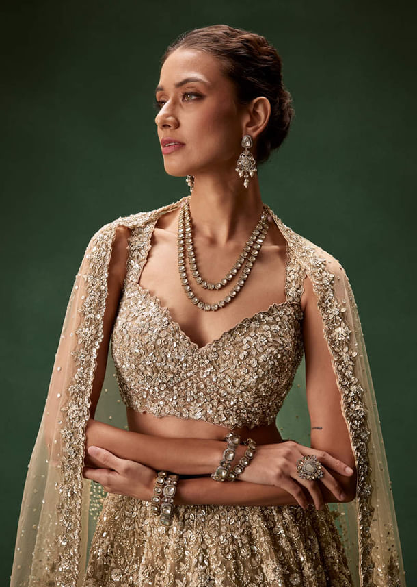 Nude Bridal Lehenga With Intricate Floral Sequin And Beadwork