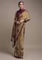 Oat Beige Saree In Satin Crepe With Floral Print And Fancy Lace On The Border Online - Kalki Fashion
