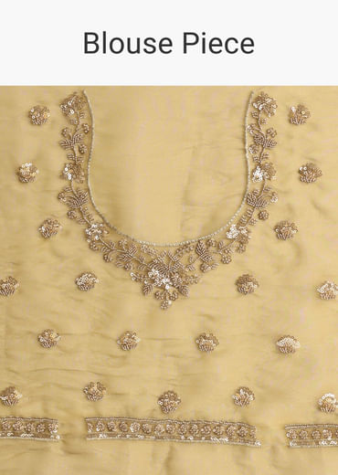 Occur Yellow Tissue Floral Saree With Scallop Embroidered Border