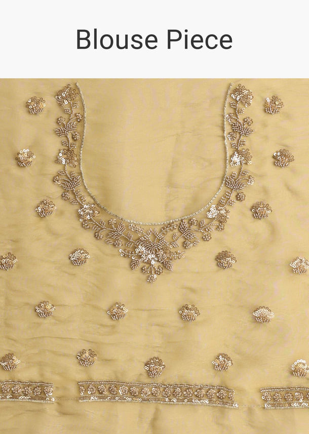 Occur Yellow Tissue Floral Saree With Scallop Embroidered Border