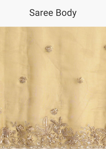 Occur Yellow Tissue Floral Saree With Scallop Embroidered Border