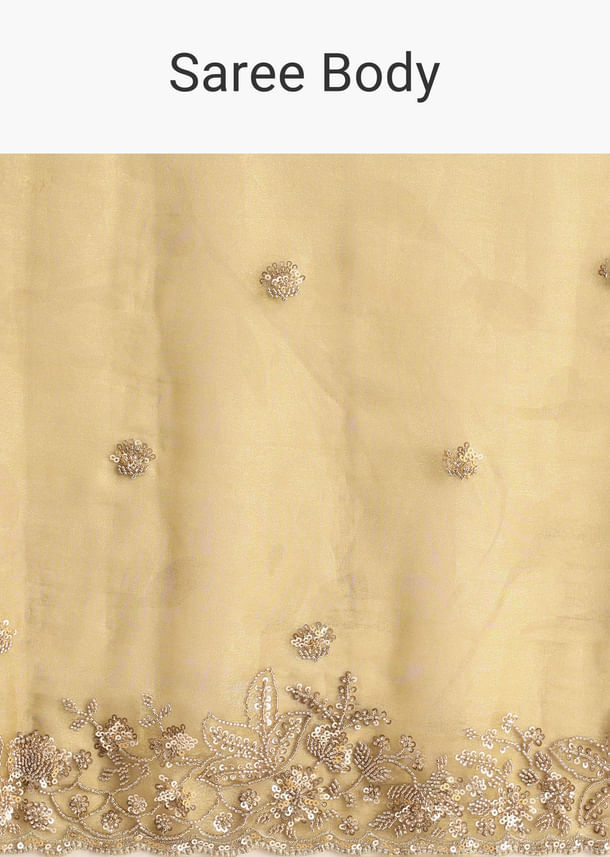Occur Yellow Tissue Floral Saree With Scallop Embroidered Border