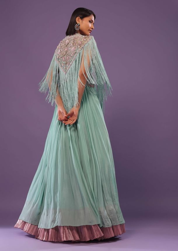 Sea Green Embroidered Gown In Crepe Sea Green Embroidered Gown In Crepe