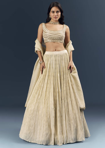 Off White Banarasi Silk Bridesmaid Lehenga With Intricate Hand Embroidery