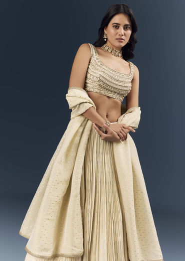 Off White Banarasi Silk Bridesmaid Lehenga With Intricate Hand Embroidery