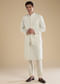 Off White Banarasi Silk Jacket Kurta Set with Cutdana Work