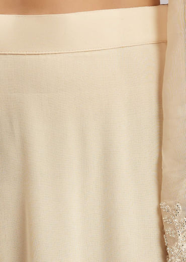 Off White Beaded Short Kurti Pant Set With Dupatta