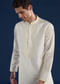 Off White Chanderi Kashmiri Work Mens Kurta and Pant Set
