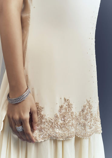 Off-White Chinon Palazzo Suit With Intricate Sequins Work